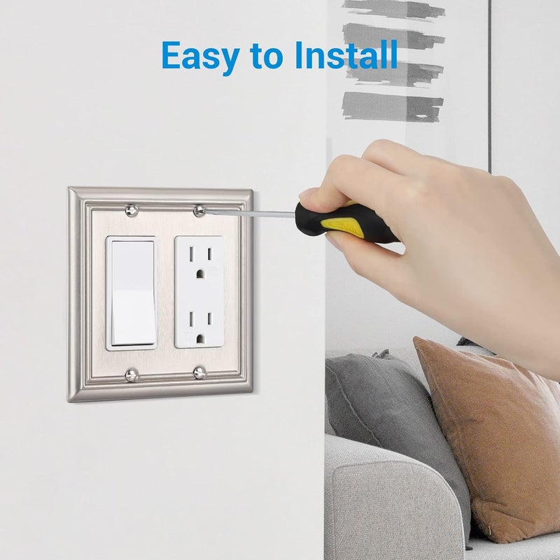 DEWENWILS Double Decorator Wall Plates, Brushed Nickel Outlet Covers, Metal Face Plates for Electrical Outlets, GFCI, Dimmer Switch, 2-Pack - Image 3